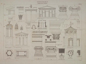 1870 Ancient Greek Architecture Cornices Lithograph - ORIGINAL ARCH4