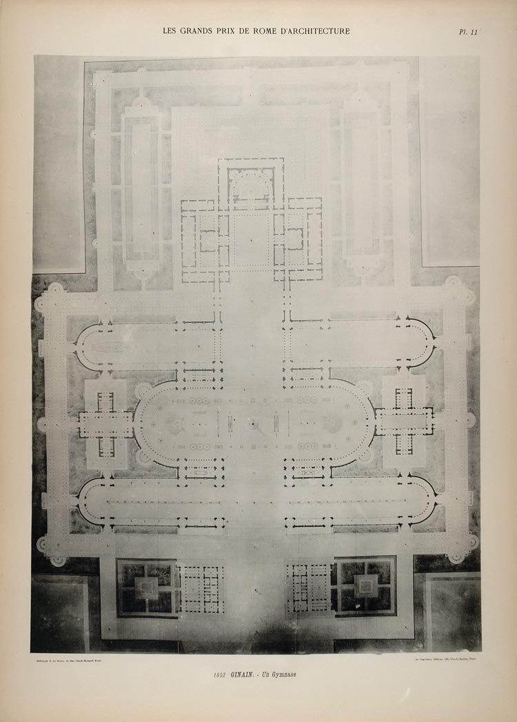 1902 Print 1852 Prix de Rome Ginain Gymnase Floor Plan - ORIGINAL ARCH5