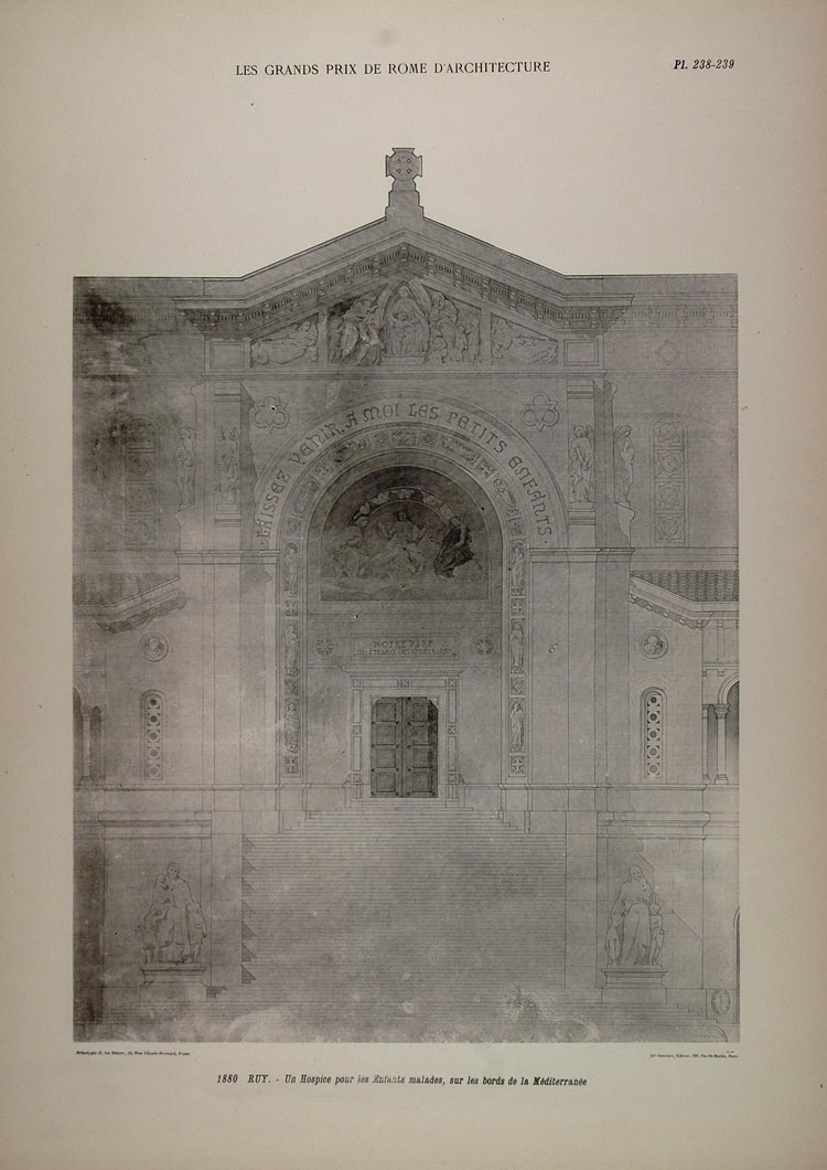 1902 Print 1880 Front Entrance Prix de Rome Ruy Architecture Hospital ARCH6