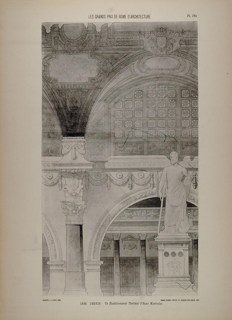 1902 Print 1884 Debrie Architect Spa Interior Statue - ORIGINAL ARCH7