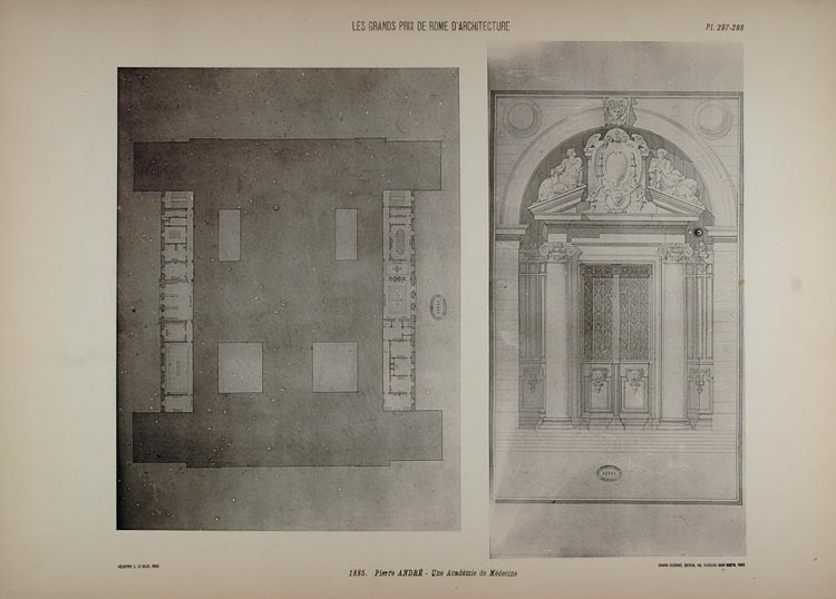 1902 Print 1885 Pierre Andre Architect Floor Plan Door - ORIGINAL ARCH7