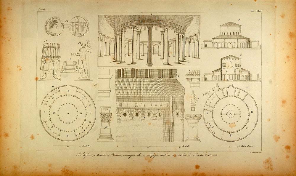 1845 Engraving Santo Stefano Rotondo Church Plan Rome - ORIGINAL ARCH8