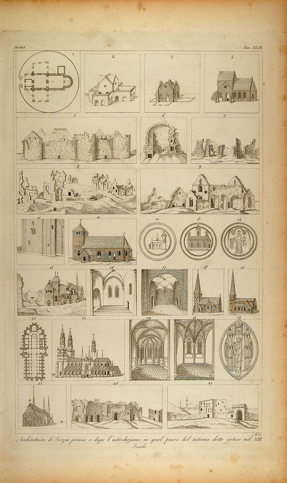 1845 Copper Engraving Gothic Church Architecture Sweden - ORIGINAL ARCH8