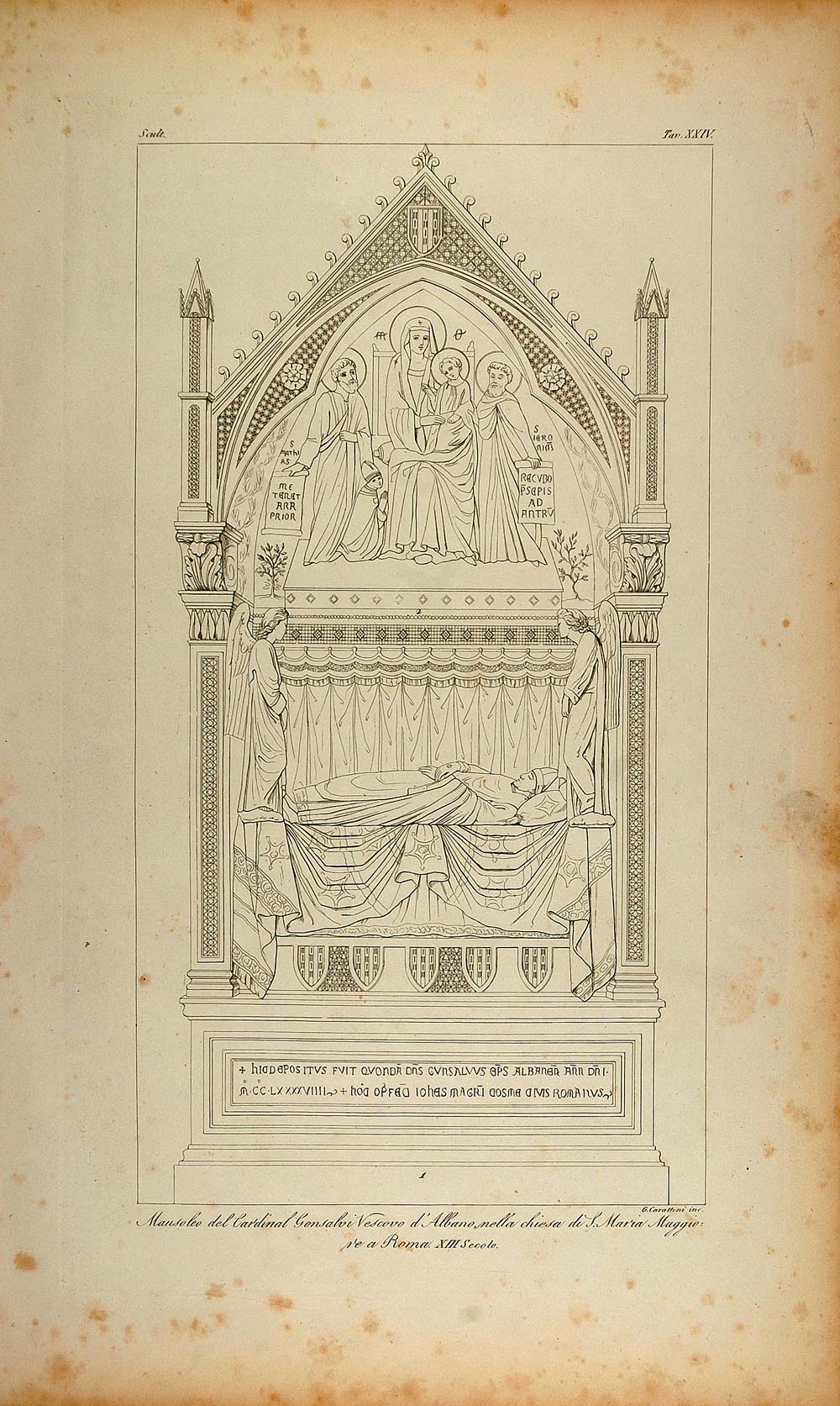 1845 Antique Engraving Tomb Santa Maria Maggiore Rome - ORIGINAL ARCH8