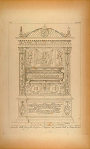 1845 Antique Engraving San Gregorio al Celio Tomb Bonsi - ORIGINAL ARCH8