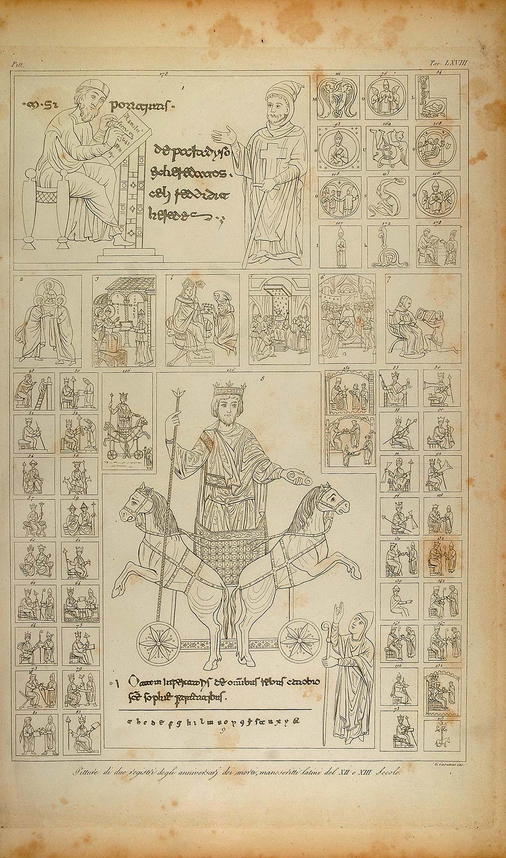 1845 Engraving Medieval Latin Manuscript Horses King - ORIGINAL ARCH8