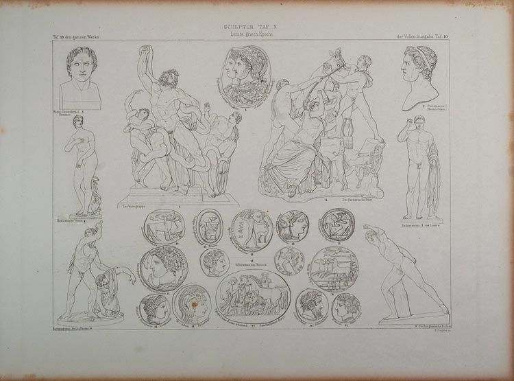 1870 Greek Sculpture Farnese Bull Coins Lithograph - ORIGINAL ARCH