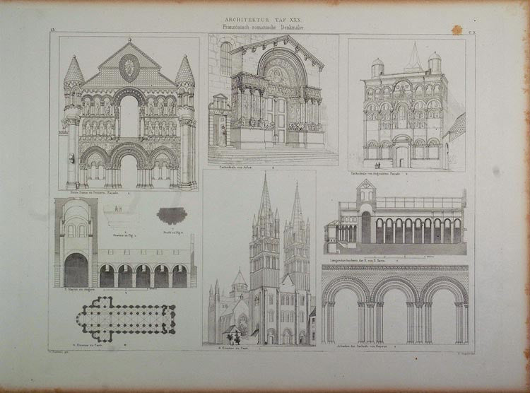 1870 Lithograph France Church Architecture Arles Caen - ORIGINAL ARCH - Period Paper

