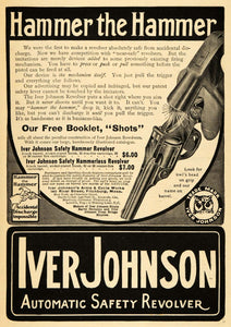1907 Ad Iver Johnson Arms Cycle Works Revolver Gun Firearms Hammerless ARG1