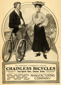1904 Ad Pope Chainless Bicycles Coaster Break Two Speed Hartford ARG1
