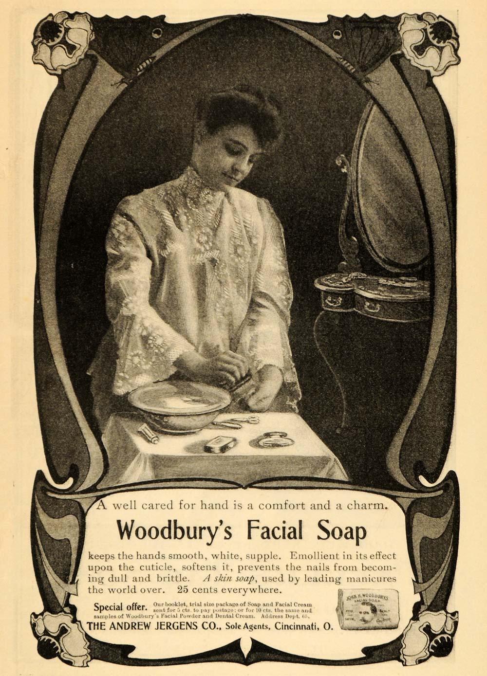 1903 Ad Andrew Jergens Woodbury Facial Soap Toiletries Skin Care Edwardian ARG1