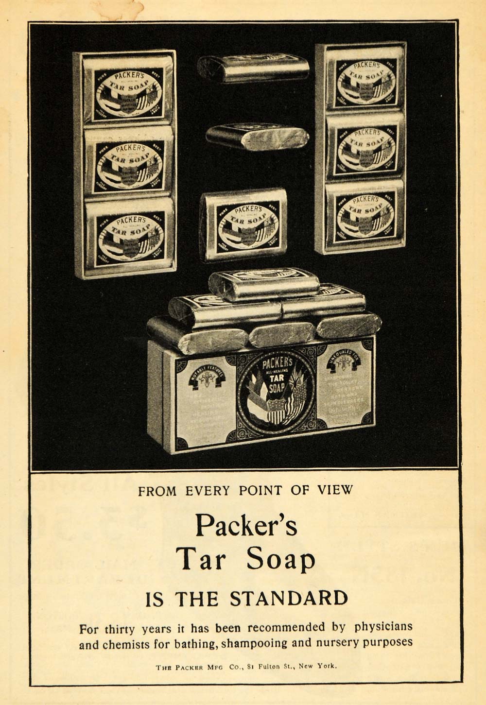 1902 Ad Packer Tar Soap Toiletries Personal Hygiene Bathing Shampoo ARG1