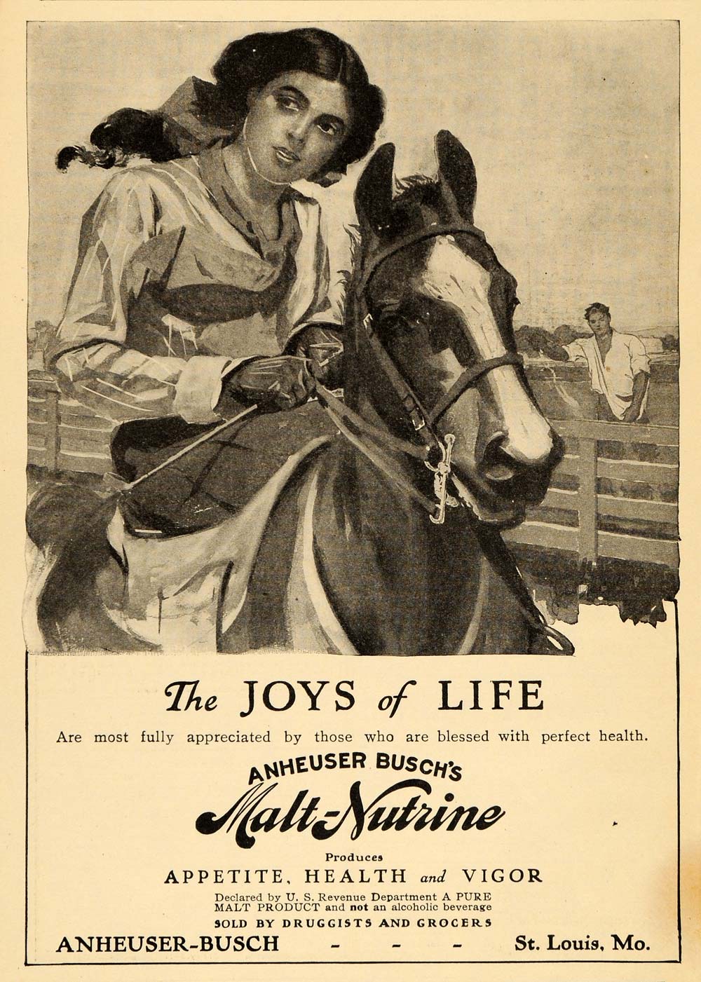 1910 Ad Anheuser Busch Malt Nutrine Extract Tonic St. Louis MO Horseback ARG1