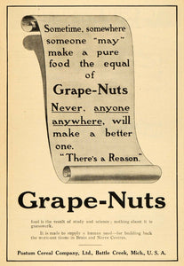 1909 Ad Postum Cereal Breakfast Grape Nut Health Food Battle Creek Michigan ARG1