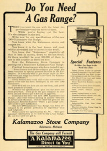 1909 Ad Kalamazoo Antique Stove Gas Range Kitchen Household Appliances ARG1