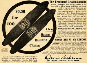 1908 Ad Oscar Schein Ferdinand De Alba Camelia Havana Cigar Tobacco Smoking ARG1
