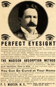 1904 Ad Dr P C Madison Absorption Method Eyesight Vision Cure Medical ARG1