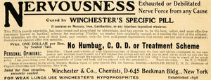 1904 Ad Winchester Specific Pill Nervous Debilitation Medical Quackery Dr ARG1