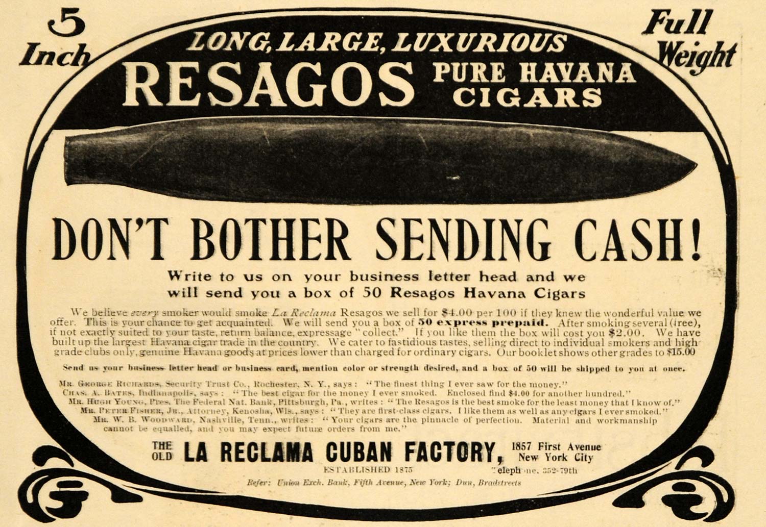 1904 Ad La Reclama Cuban Havana Cigars Resagos Tobacco Smoking Pricing New ARG1