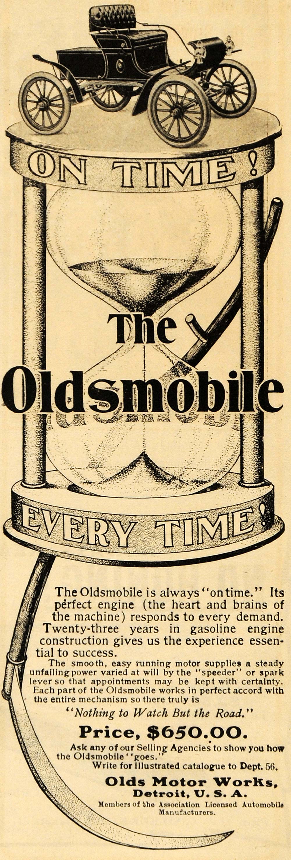 1903 Ad Olds Motor Works Antique Oldsmobile Car Auto Hourglass Detroit ARG1