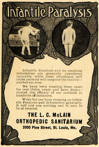 1903 Ad L C McLain Orthopedic Sanitarium Infantile Paralysis Medical ARG1