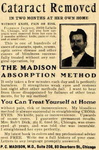 1903 Ad P C Madison Cataract Absorption Method Chicago - ORIGINAL ARG1