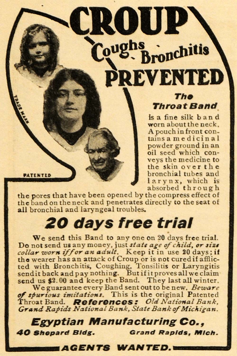 1902 Ad Egyptian Manufacturing Co. Throat Band Cough - ORIGINAL ADVERTISING ARG1