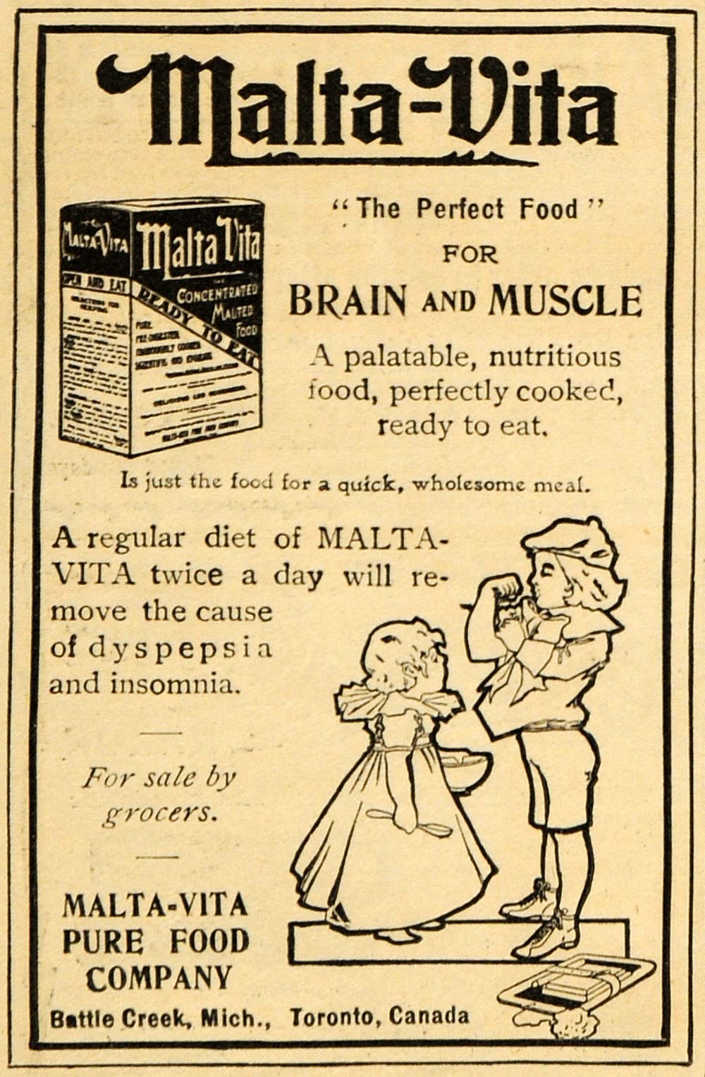 1902 Ad Malta-Vita Pure Food Co. Battle Creek Michigan - ORIGINAL ARG1
