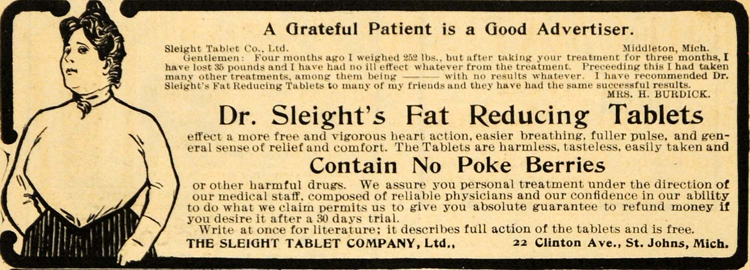 1902 Ad Dr Sleight Tablet Co Weight Loss Pills Michigan - ORIGINAL ARG1
