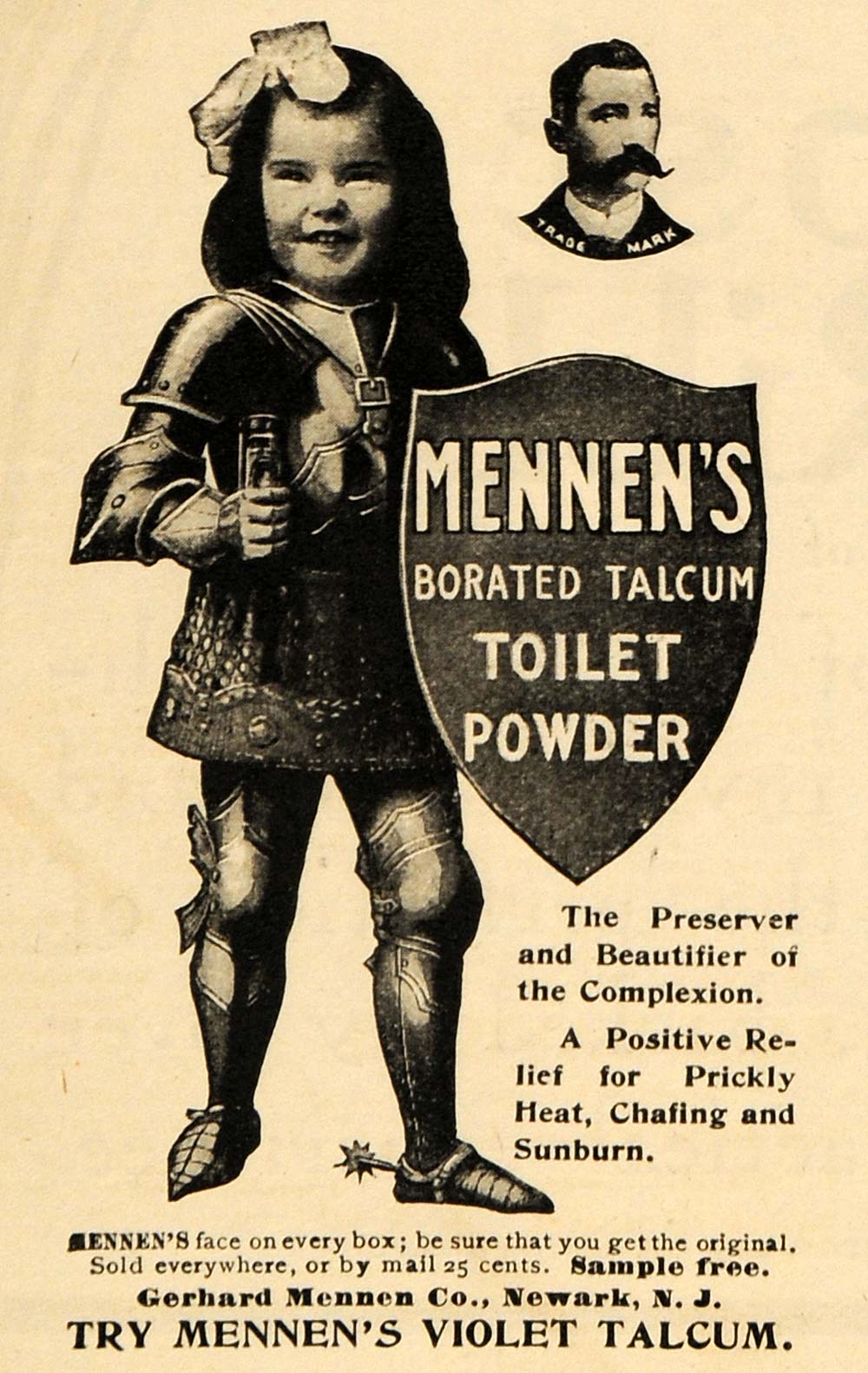 1905 Ad Mennens Violet Talc Toilet Powder Newark Child - ORIGINAL ARG1