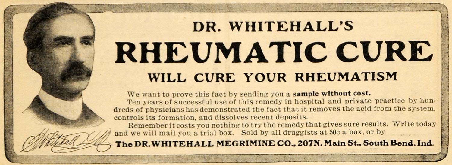 1905 Ad Dr. Whitehall Megrimine Co. Rheumatic Cure - ORIGINAL ADVERTISING ARG1