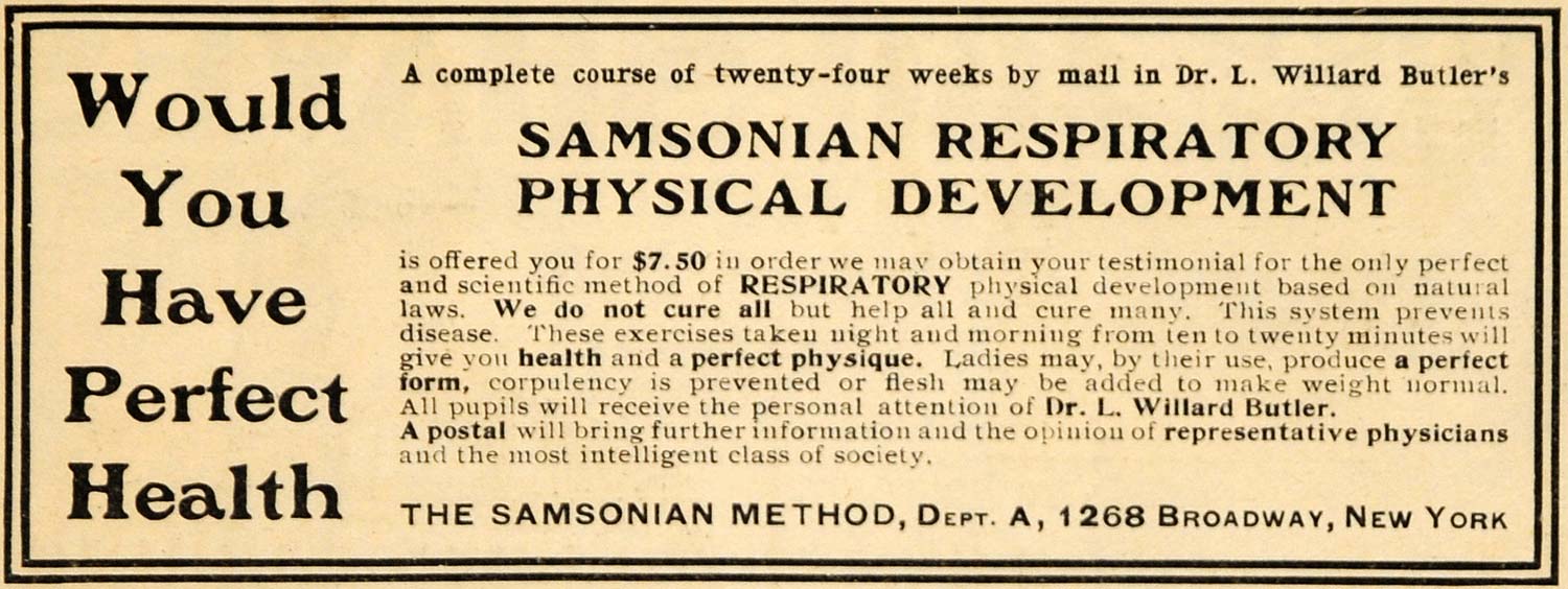 1905 Ad Samsonian Method Respiratory Physical Dev. - ORIGINAL ADVERTISING ARG1