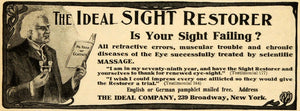 1906 Ad Ideal Co. Sight Restorer Eye Disorders NY - ORIGINAL ADVERTISING ARG1