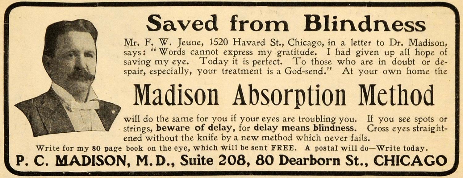 1906 Ad P Madison Absorption Method Cataract Treatment - ORIGINAL ARG1