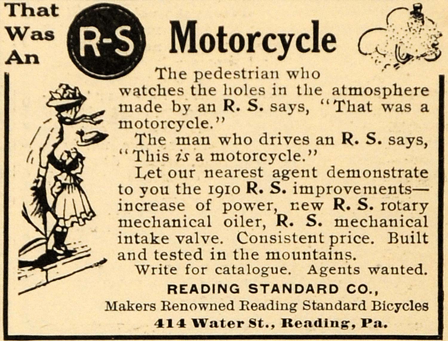 1910 Ad Reading Standard Co Motorcycle R-S Pennsylvania - ORIGINAL ARG1