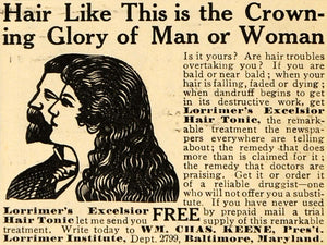 1910 Ad Wm. Chas. Keene Lorrimer Institute Hair Tonic - ORIGINAL ARG1