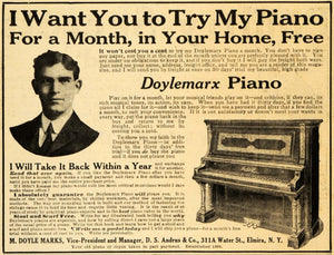 1909 Ad Doylemarx Piano Elmira Musical Instrument Music - ORIGINAL ARG1
