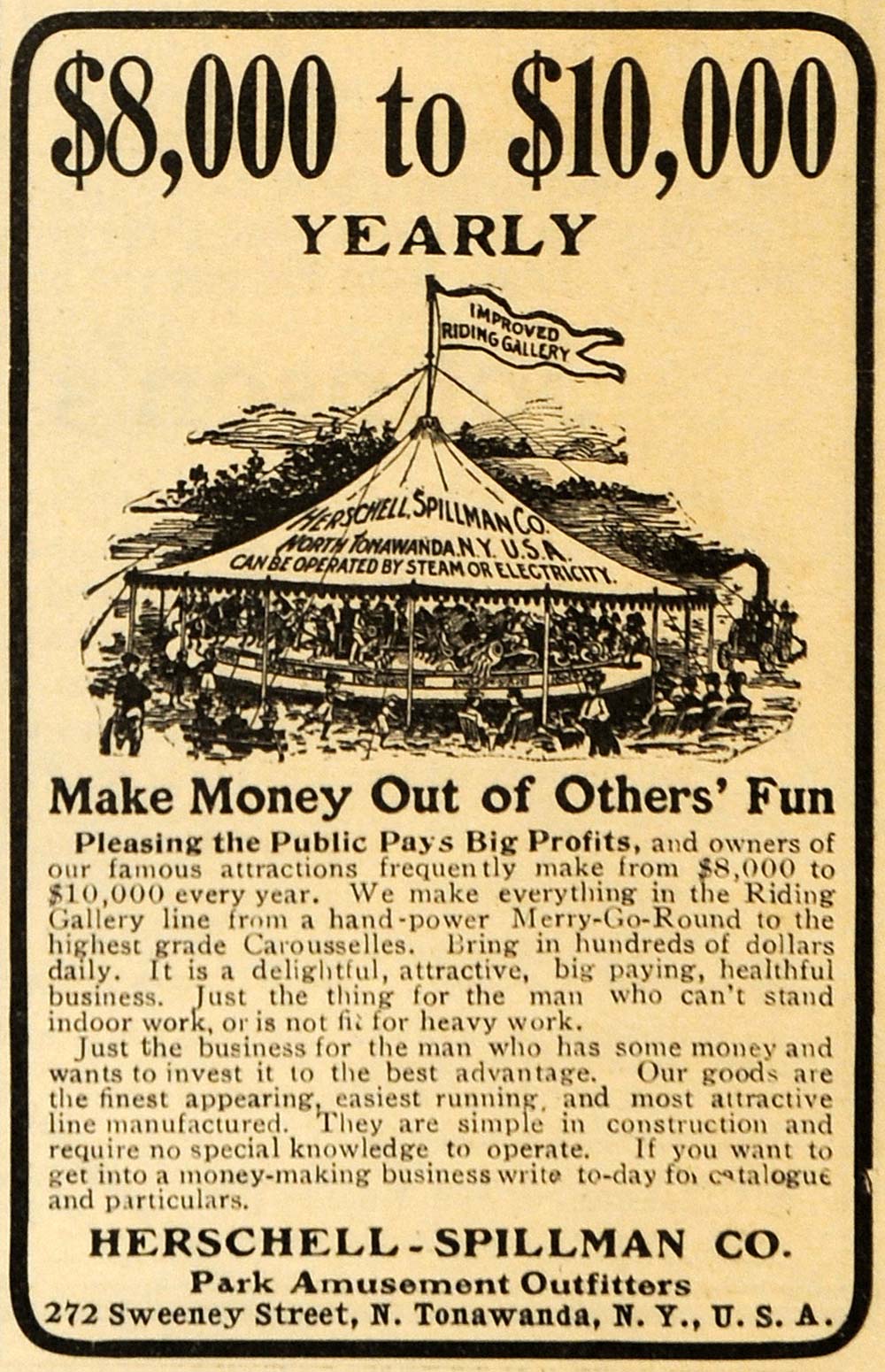 1909 Ad Herschell Spillman Park Circus Amusement Fair - ORIGINAL ARG1