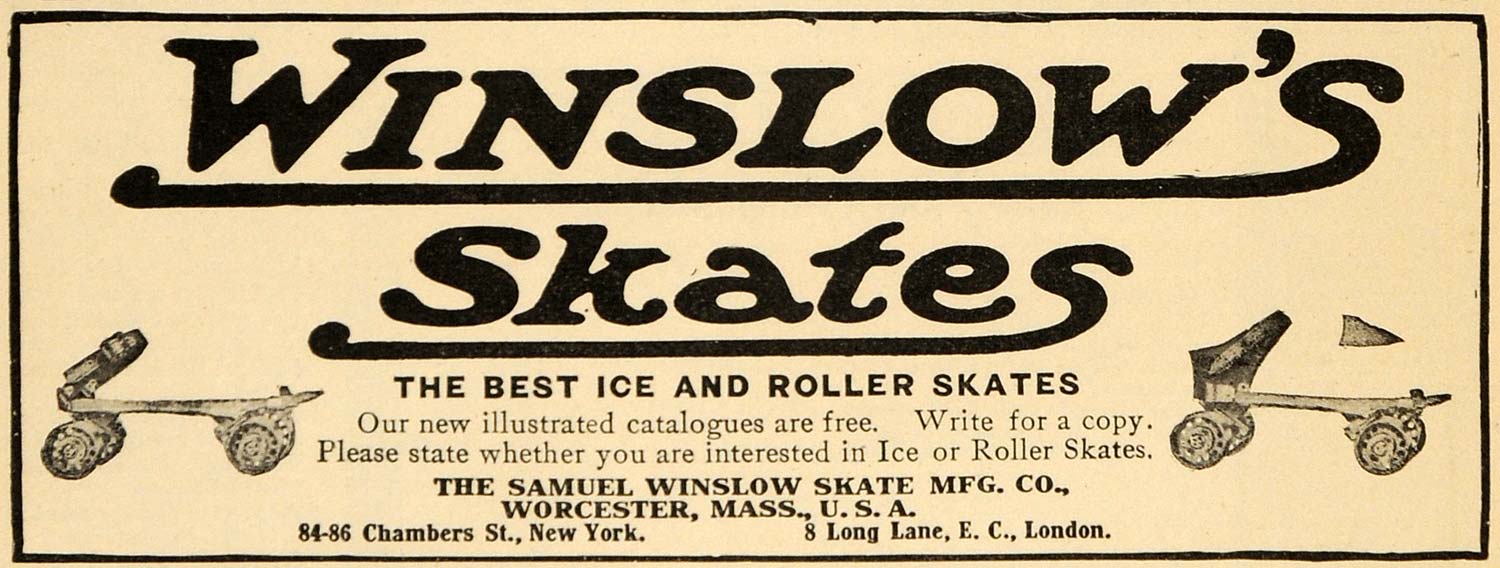 1909 Ad Winslow Skates Ice Roller Worcester Sports Game - ORIGINAL ARG1