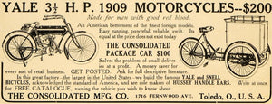 1909 Ad Motorcycle Consolidated Hussey Handle Bars Auto - ORIGINAL ARG1