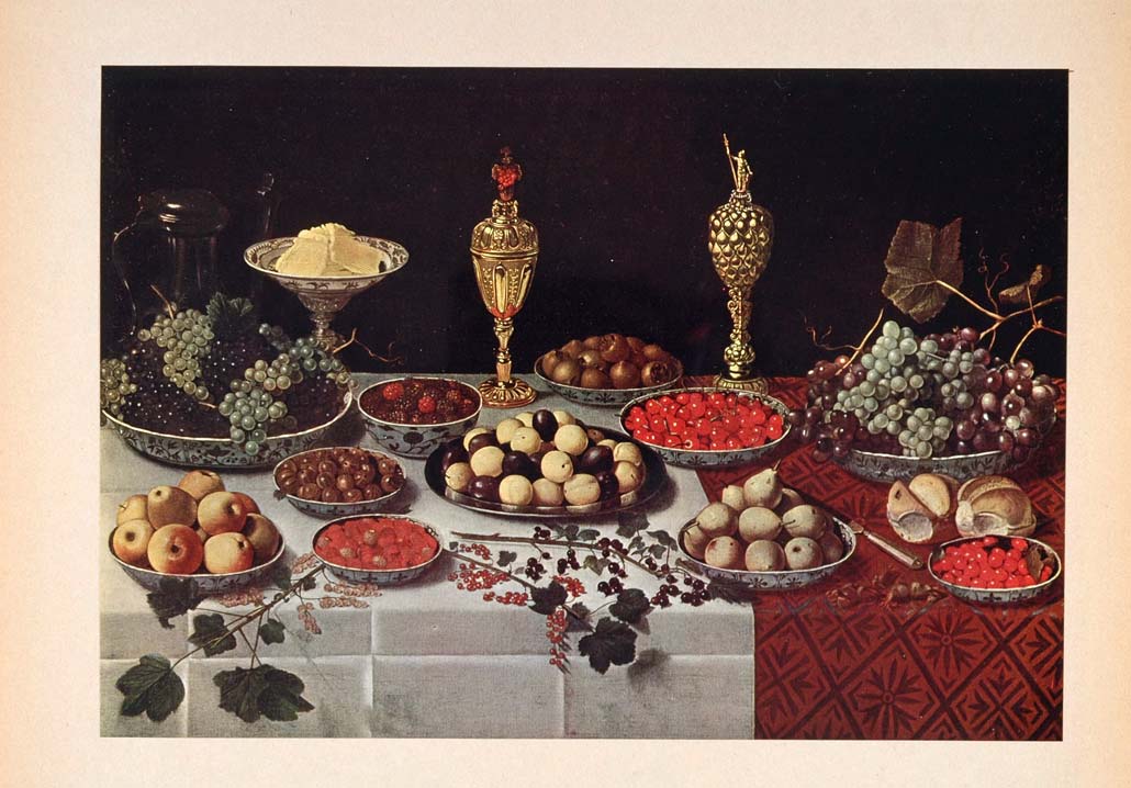 1952 Art Print Still Life Van Schooten Table Fruit NICE - ORIGINAL ART2