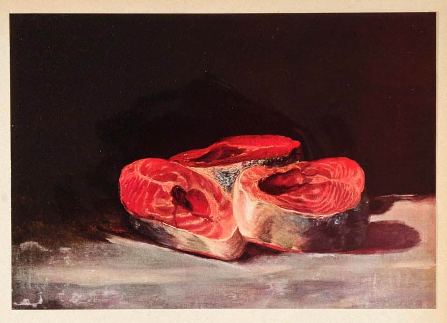 1952 Print Still Life Salmon Filets Francisco de Goya - ORIGINAL ART2