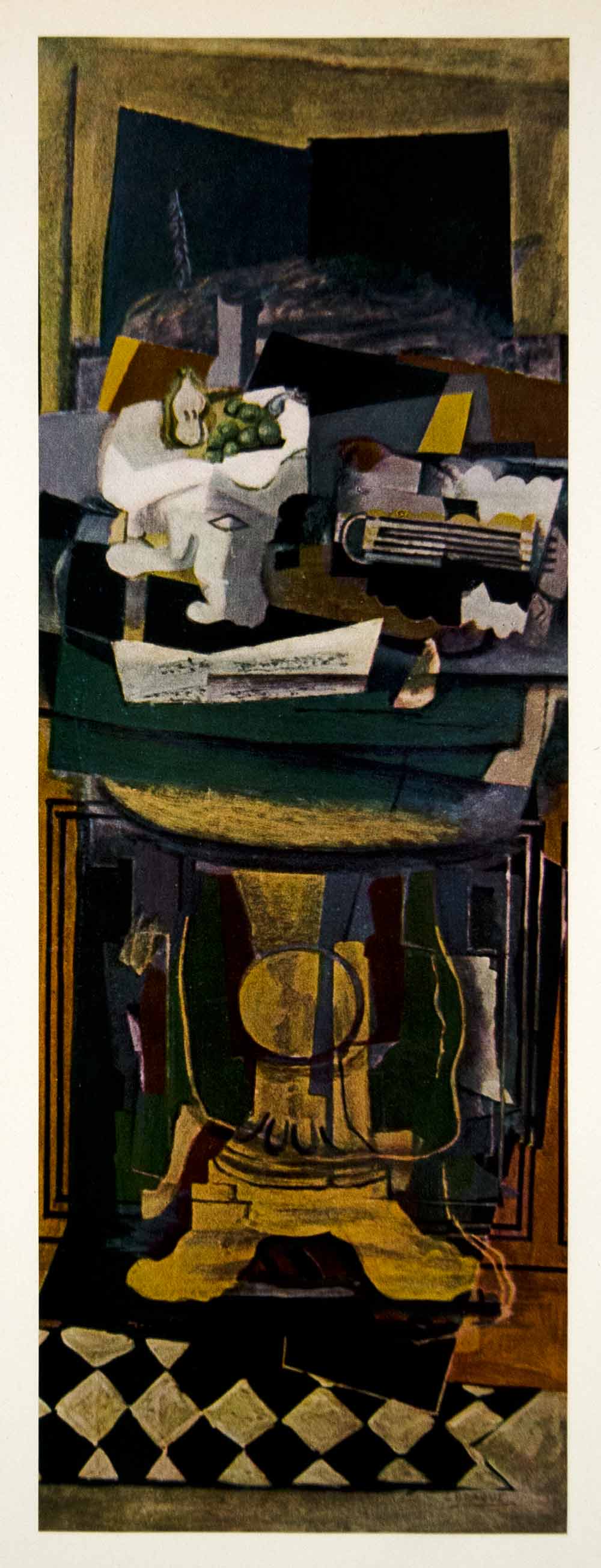 1961 Tipped-In Print Georges Braque Pedestal Table Abstract Cubism Still Life