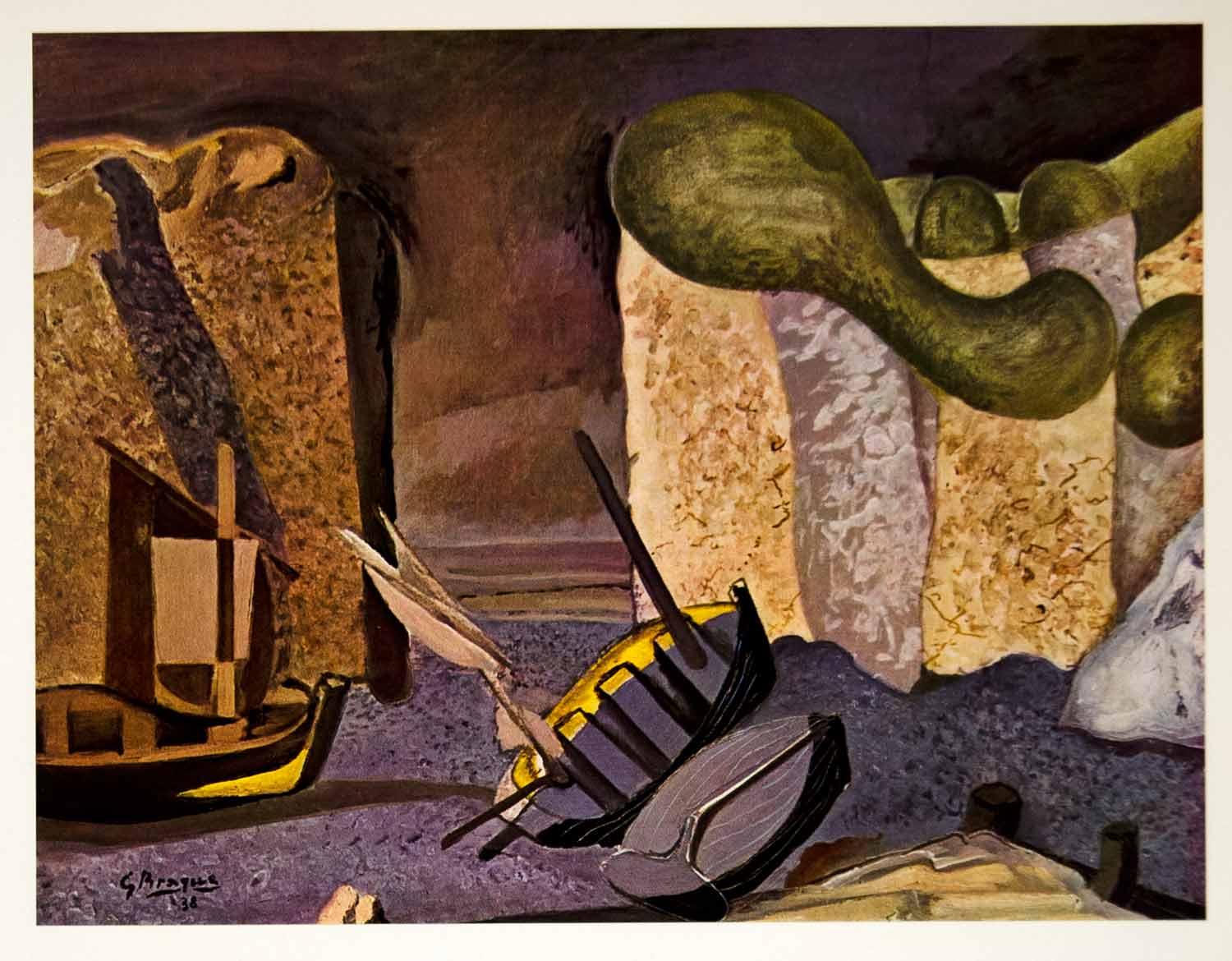 1961 Georges Braque Sea Cliff Boats Modern Art Print - ORIGINAL