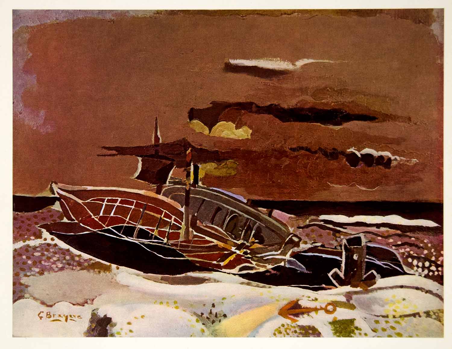 1961 Georges Braque Boats Beach Sea Modern Art Print - ORIGINAL