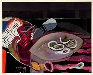 1961 Georges Braque Pitcher Oysters Napkin Modern Print - ORIGINAL