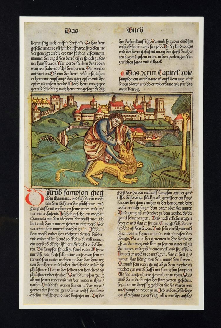 1967 Samson Slaying Dragon Cologne Bible Illustration ORIGINAL HISTORIC ART4