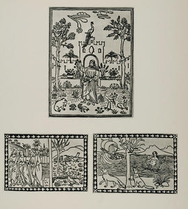 1967 Art Print Flowers Virtue Vice Woodcut Illustration ORIGINAL HISTORIC ART4