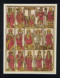 1967 Art Print Christ Crucifixion Saints Color Woodcut ORIGINAL HISTORIC ART4
