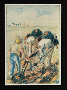 1967 Art Print Farm Farmer Plow Oxen Camille Pissarro ORIGINAL HISTORIC ART4